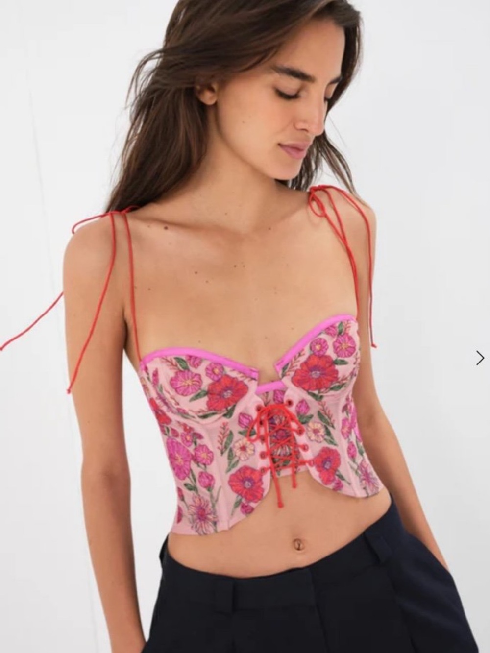 For Love And Lemons Pink Floral Lace-Up Corset Kaylee S